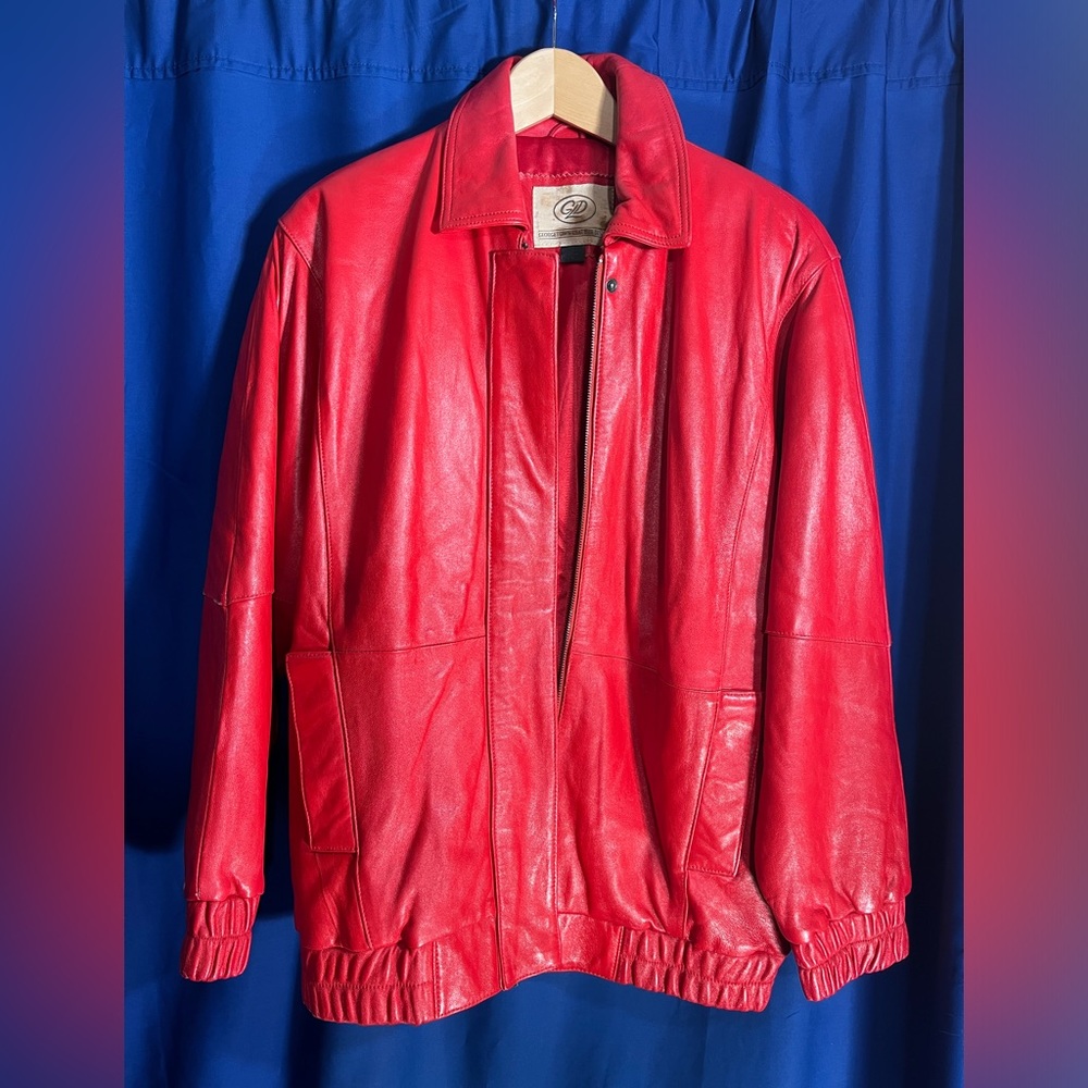 Red Georgetown Leather Design Vintage Bomber Style Leather Jacket-Men’s Small
